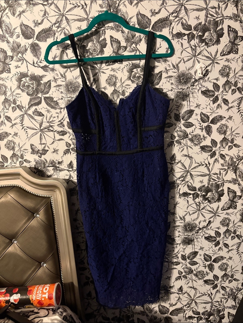 Express Navy Lace Midi Dress with Black Trim